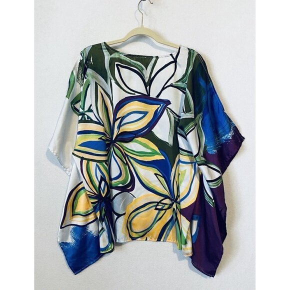 Chicos Top Womens Small Multicolor Abstract Floral Cold Shoulder Artsy Boho - Picture 4 of 8